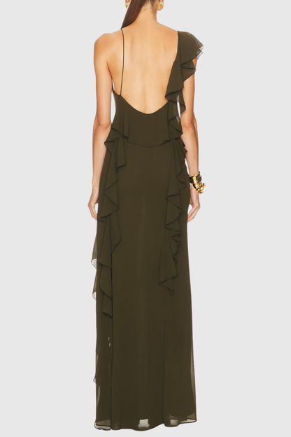 Shapha Ruffle Split Maxi Dress - Green