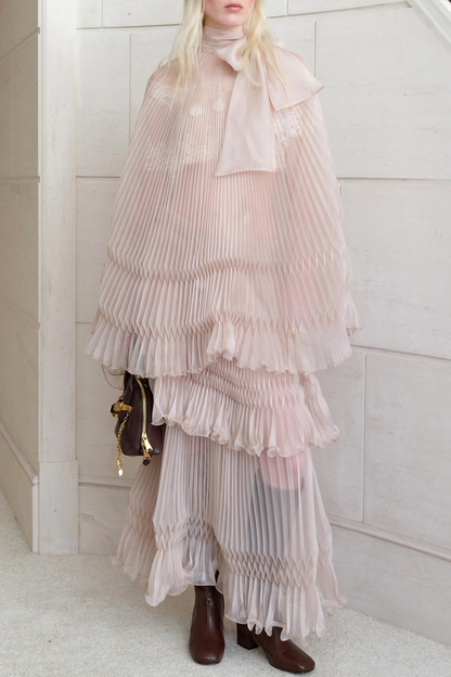 Sheilay Pleated Cape Top & Maxi Skirt Set