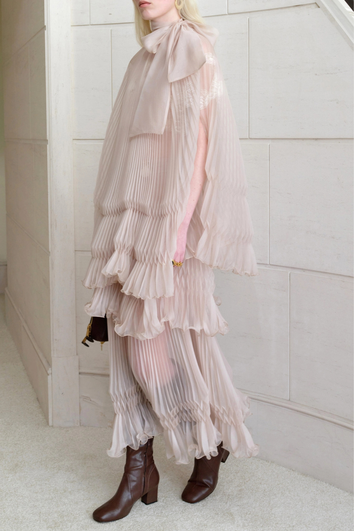 Sheilay Pleated Cape Top & Maxi Skirt Set