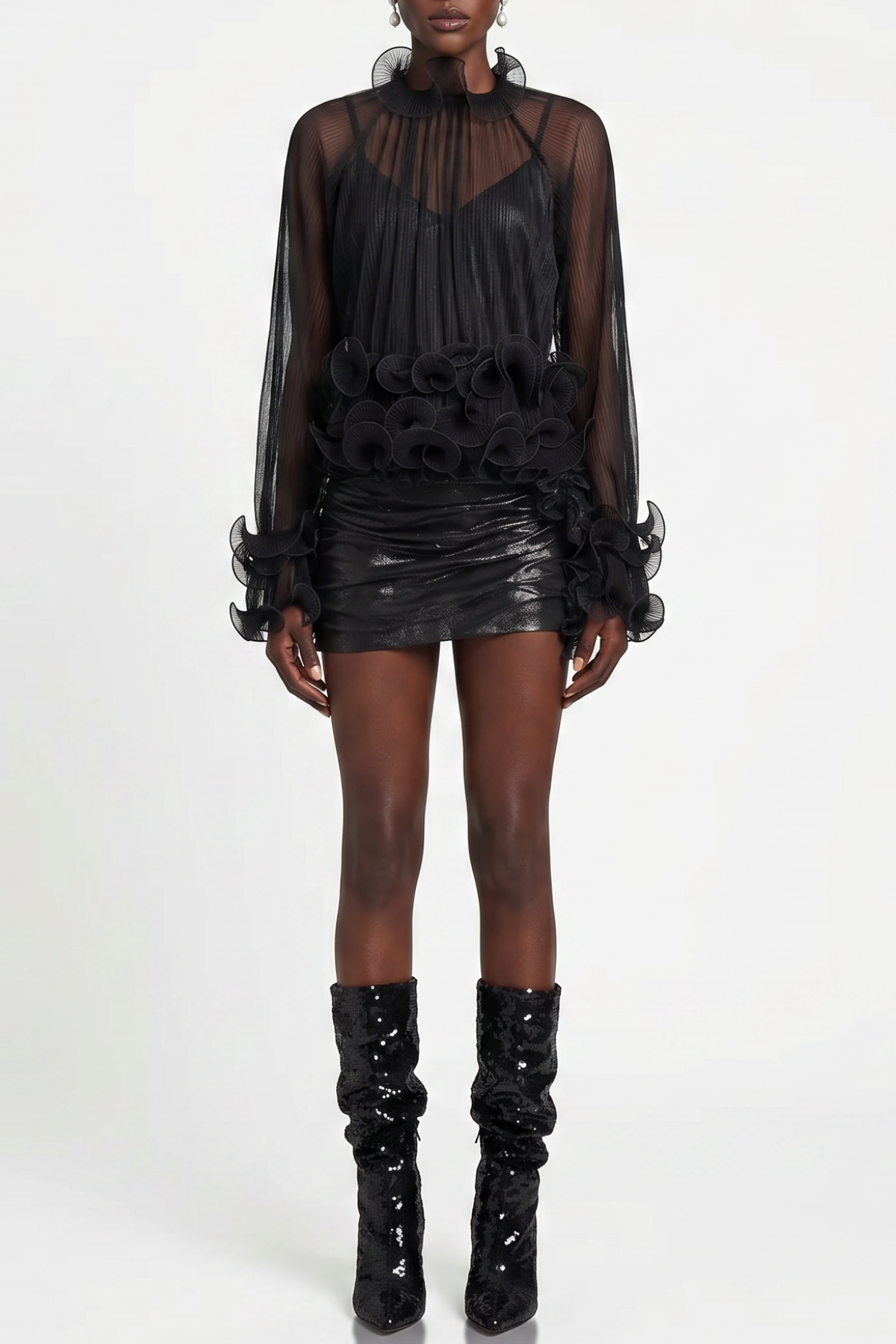 Sherah Ruffle Chiffon Blouse - Black