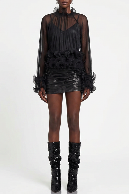 Sherah Ruffle Chiffon Blouse - Black