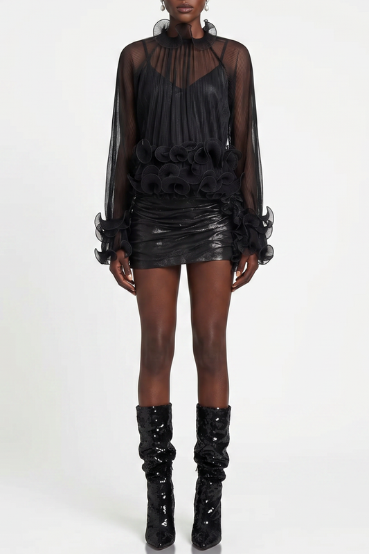 Sherah Ruffle Chiffon Blouse - Black