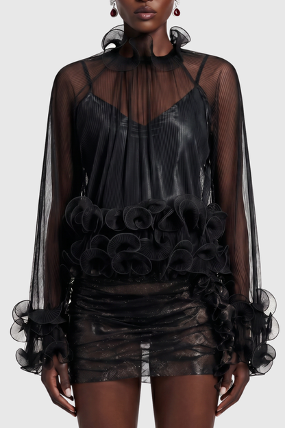 Sherah Ruffle Chiffon Blouse - Black