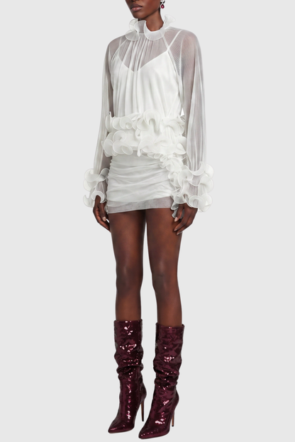 Sherah Ruffle Chiffon Blouse - White
