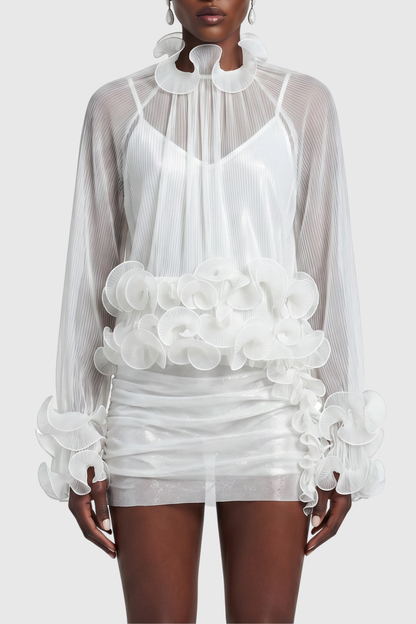 Sherah Ruffle Chiffon Blouse - White