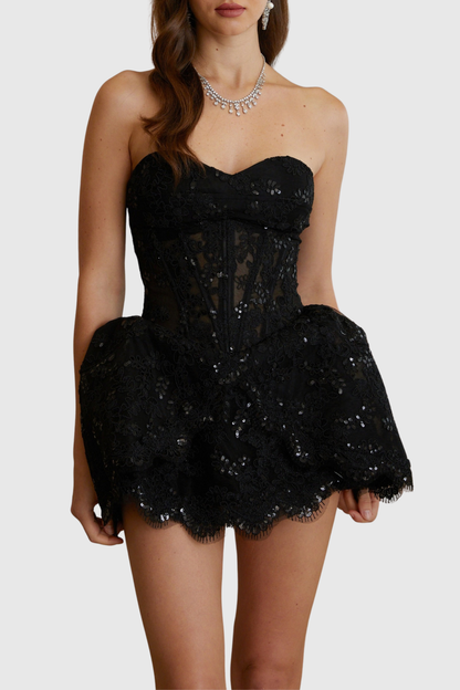 Sherida Strapless Corset Lace Mini Dress - Black