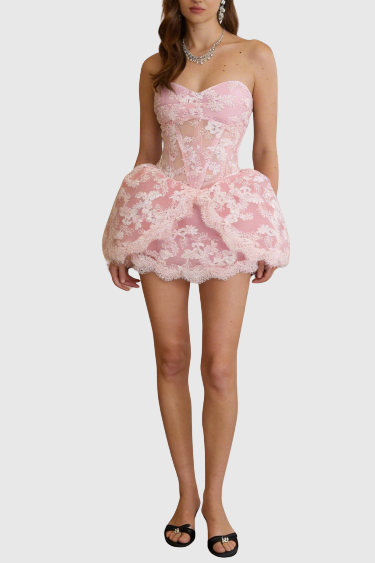 Sherida Strapless Corset Lace Mini Dress - Pink