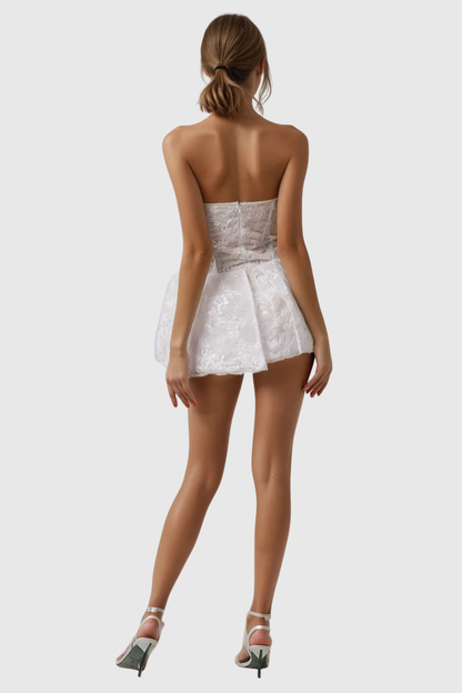 Sherida Strapless Corset Lace Mini Dress - White