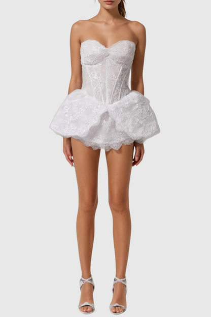 Sherida Strapless Corset Lace Mini Dress - White