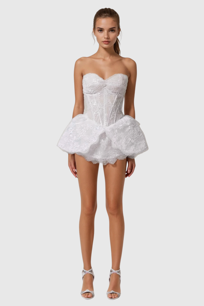 Sherida Strapless Corset Lace Mini Dress - White