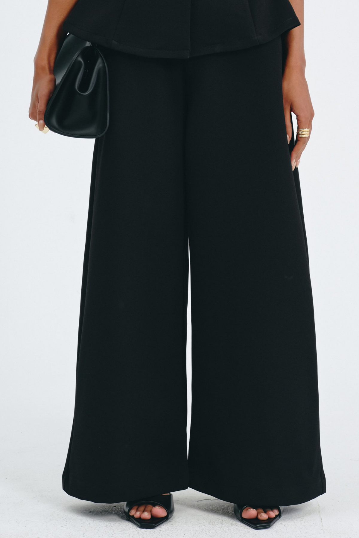 Sherila Narrow Standing Collar Blouse & Trousers Set - Black