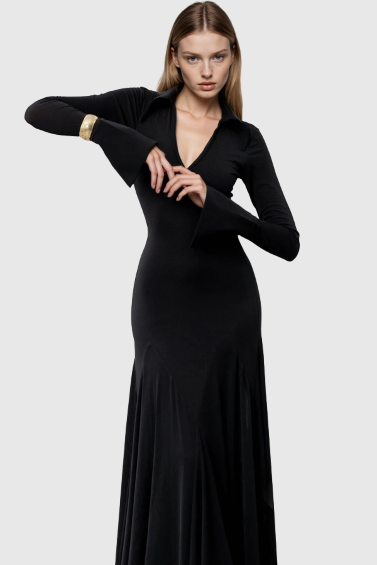 Shiora Plunge Long Sleeve Maxi Dress