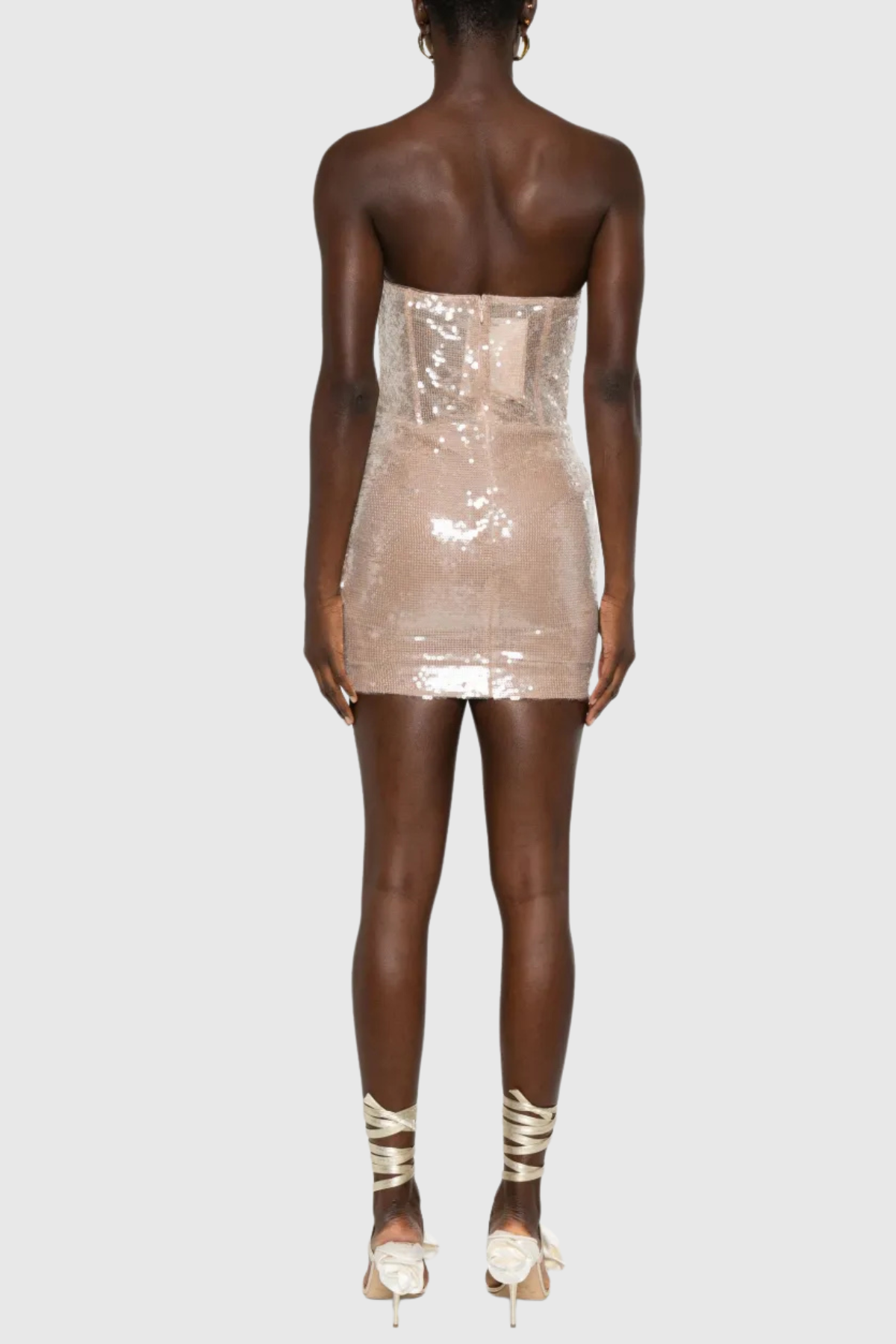 Siano Sequin Strapless Ruched Mini Dress - Nude
