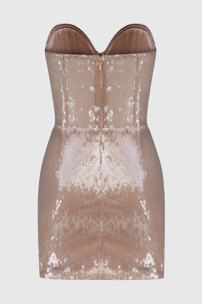 Siano Sequin Strapless Ruched Mini Dress - Nude