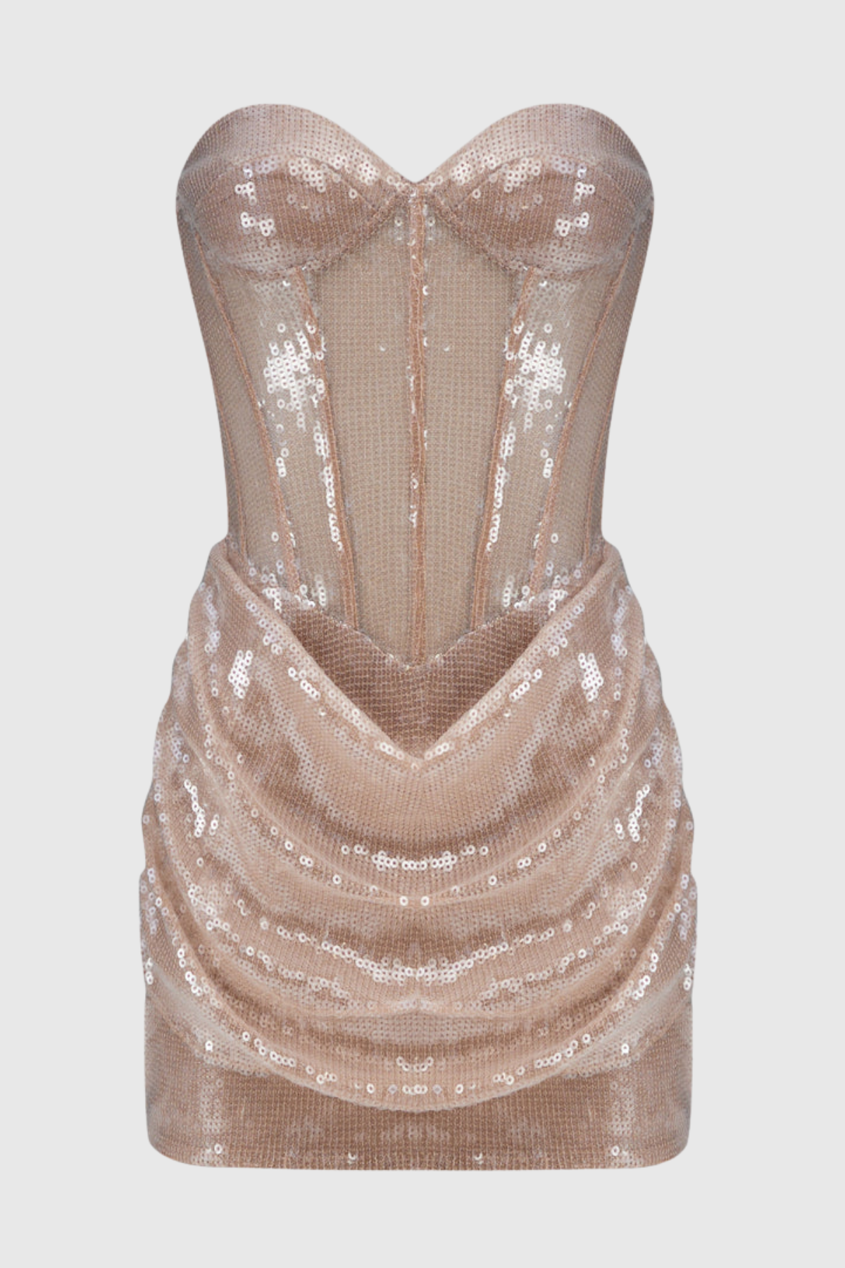 Siano Sequin Strapless Ruched Mini Dress - Nude