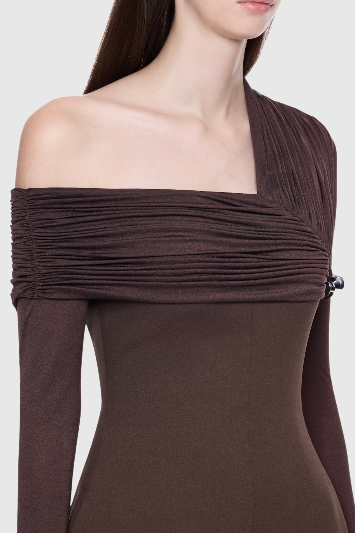 Sibeo Asymmetric Off Shoulder Rudhed Maxi Dress