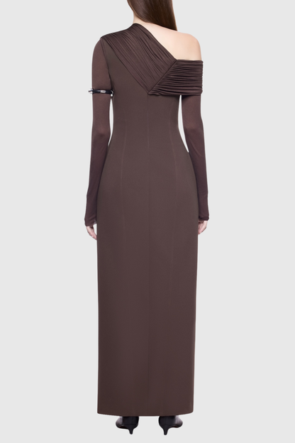 Sibeo Asymmetric Off Shoulder Rudhed Maxi Dress