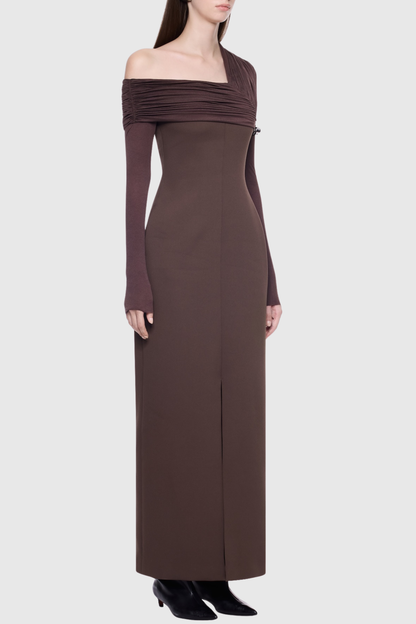 Sibeo Asymmetric Off Shoulder Rudhed Maxi Dress