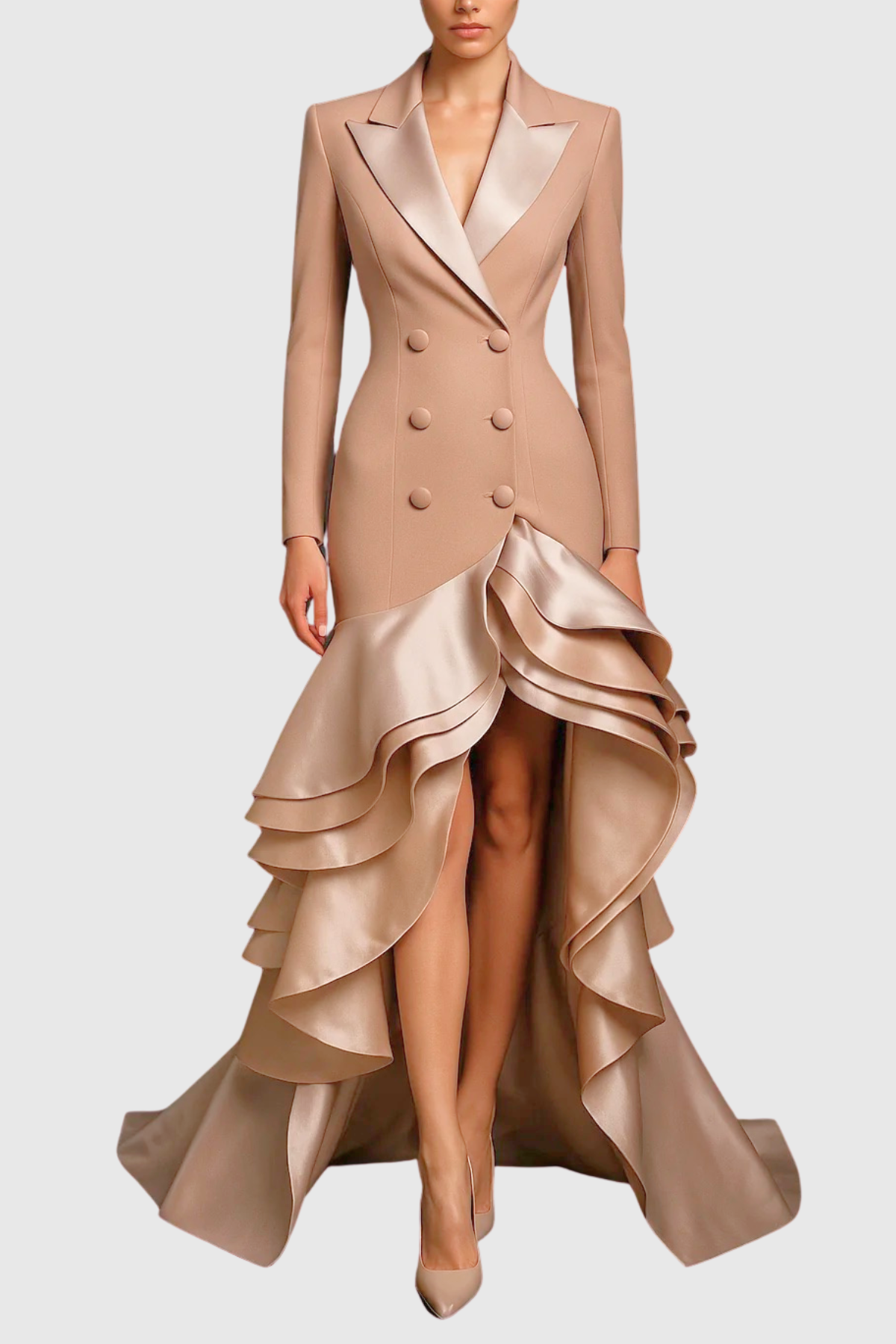 Sidonia Asymmetric Ruffle Maxi Blazer Dress