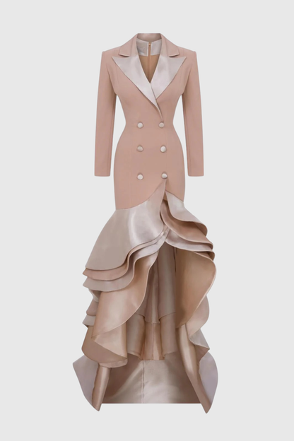 Sidonia Asymmetric Ruffle Maxi Blazer Dress