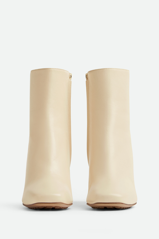 Sierrel Leather Metal Knot Ankle Boots - Beige