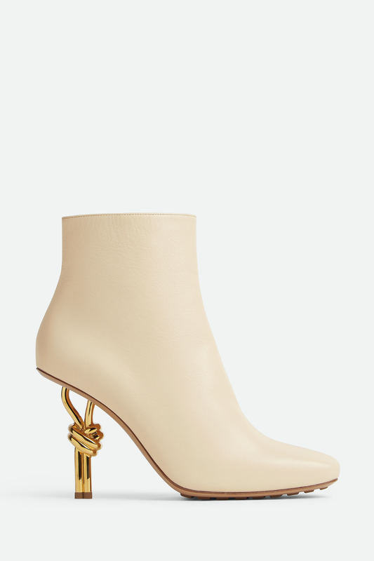 Sierrel Leather Metal Knot Ankle Boots - Beige