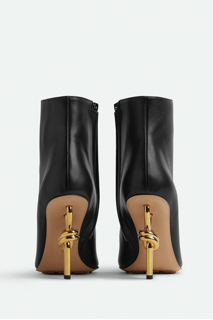 Sierrel Leather Metal Knot Ankle Boots - Black