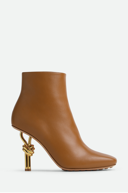 Sierrel Leather Metal Knot Ankle Boots - Brown