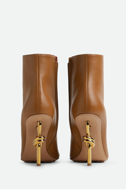 Sierrel Leather Metal Knot Ankle Boots - Brown