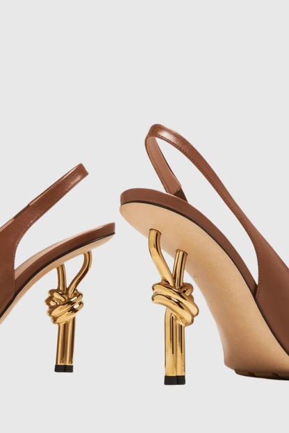 Sierrel Open-Toe Slingback Knot Sandals - Brown