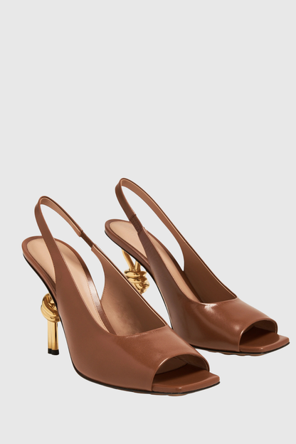 Sierrel Open-Toe Slingback Knot Sandals - Brown