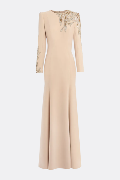 Sigria Crystal Leaf-embellished Maxi Dress - Beige