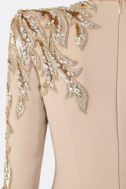 Sigria Crystal Leaf-embellished Maxi Dress - Beige