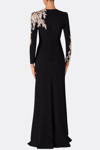 Sigria Crystal Leaf-embellished Maxi Dress - Black