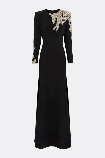 Sigria Crystal Leaf-embellished Maxi Dress - Black