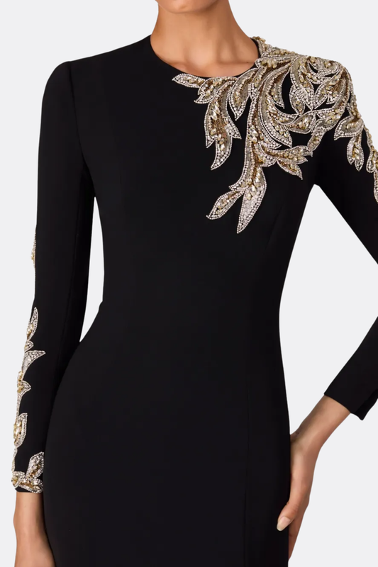 Sigria Crystal Leaf-embellished Maxi Dress - Black