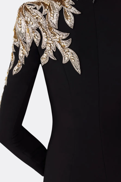 Sigria Crystal Leaf-embellished Maxi Dress - Black