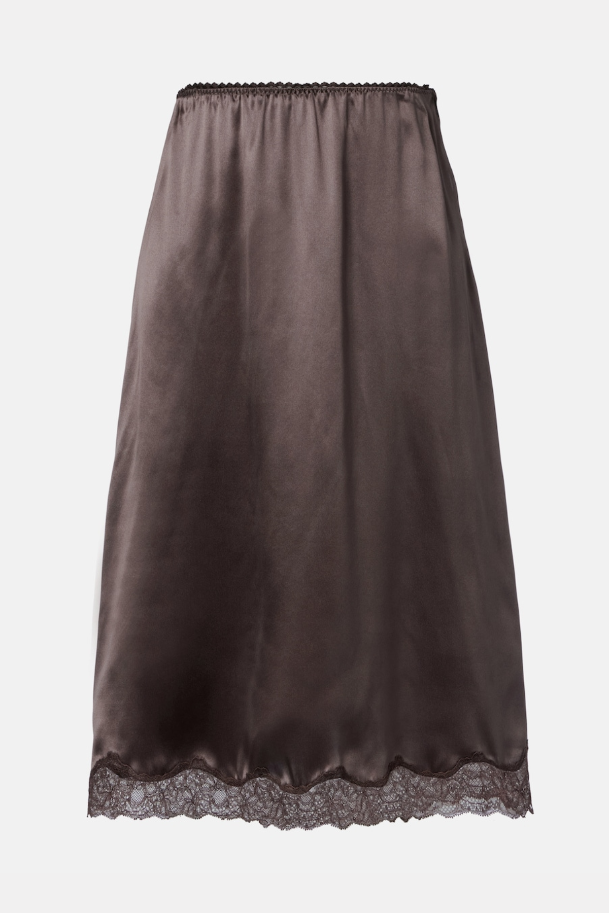 Silene Floral Lace-trim Satin Top - Brown