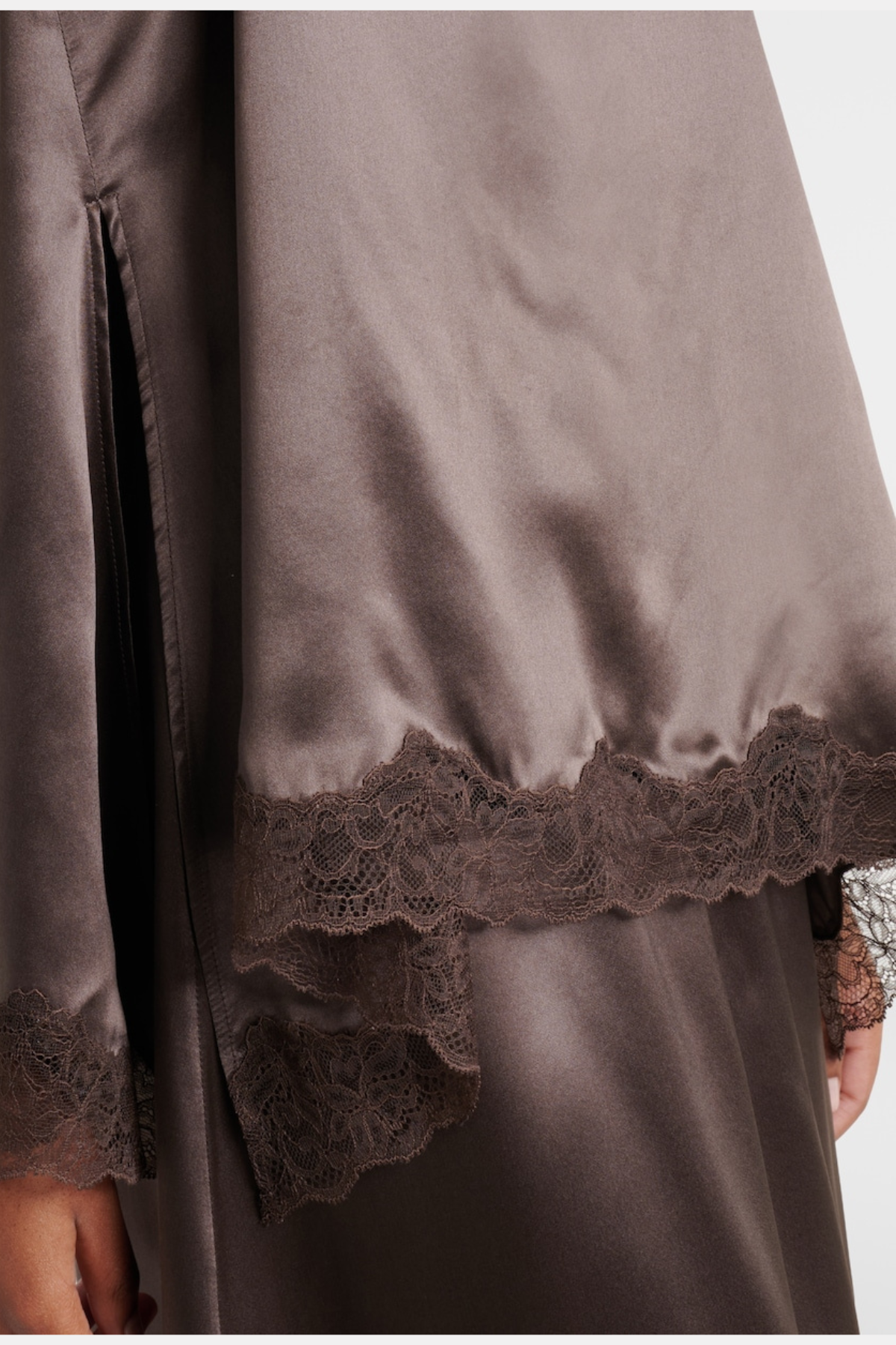Silene Floral Lace-trim Satin Top - Brown
