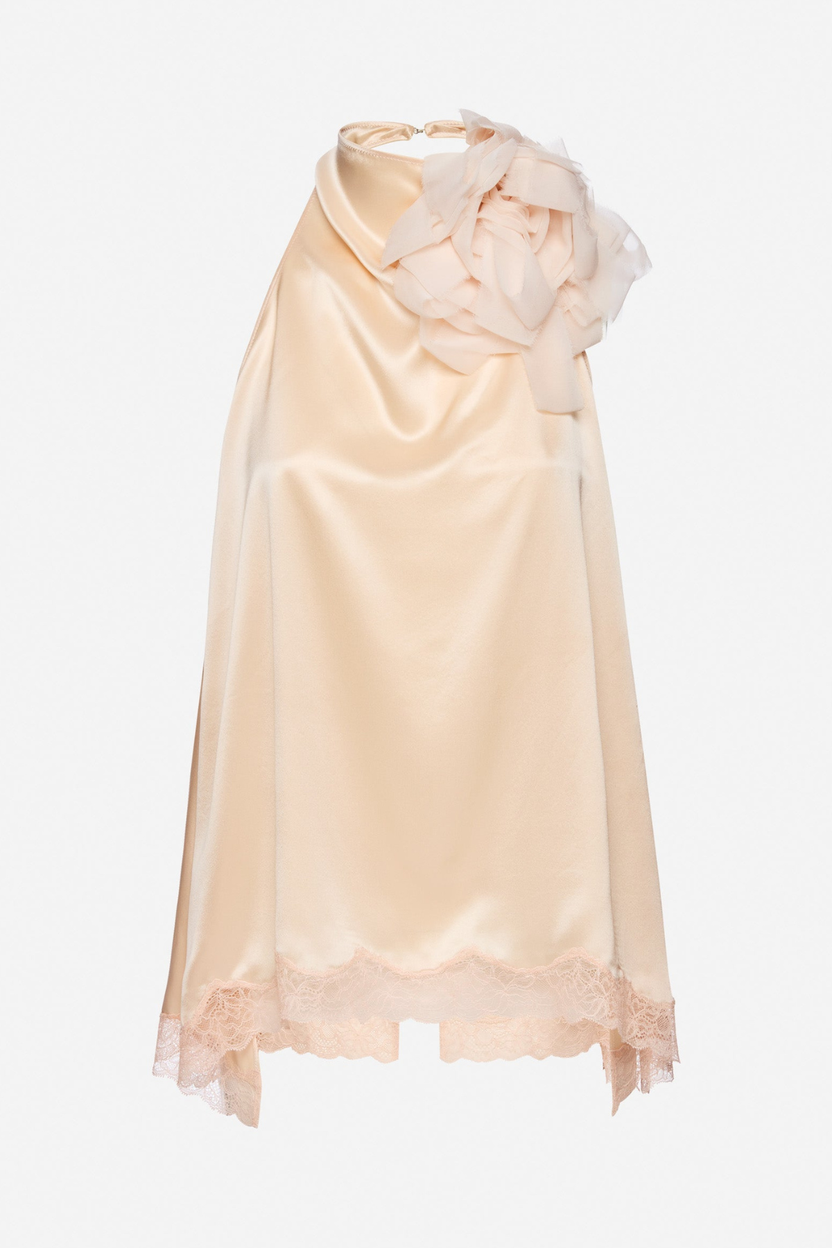 Silene Floral Lace-trim Satin Top - Pink