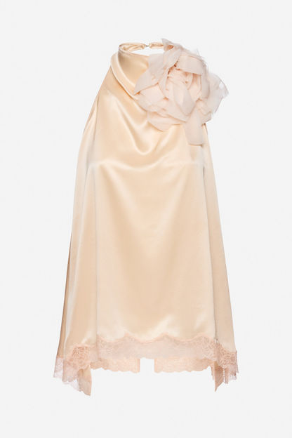 Silene Floral Lace-trim Satin Top - Pink