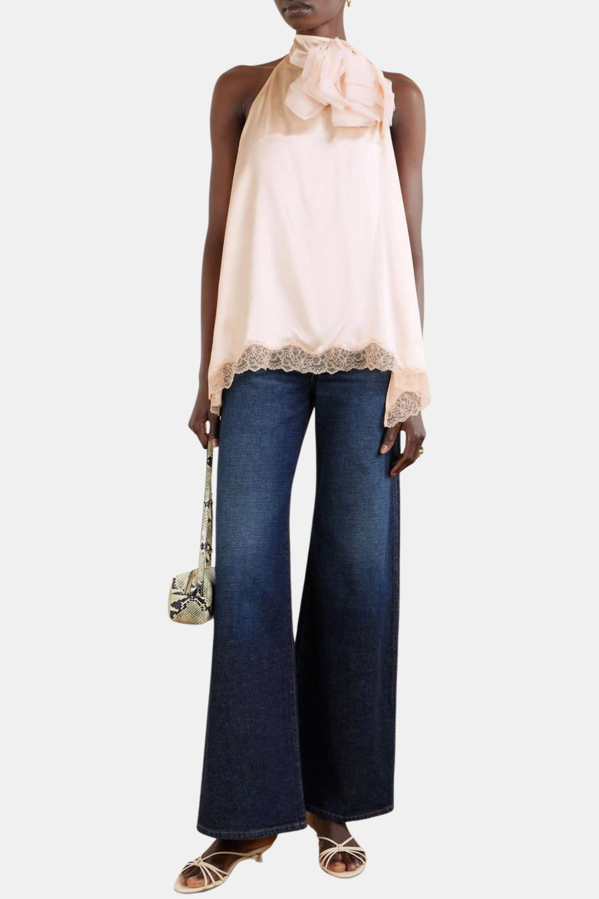 Silene Floral Lace-trim Satin Top - Pink