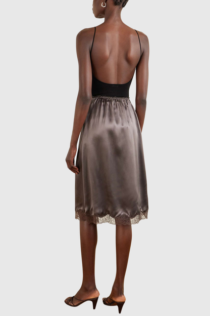 Silene Lace-trim Midi Skirt - Brown