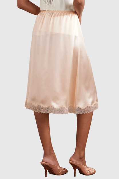 Silene Lace-trim Midi Skirt - Pink