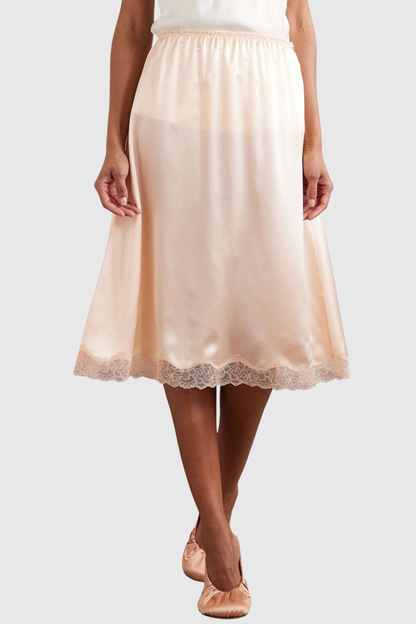 Silene Lace-trim Midi Skirt - Pink