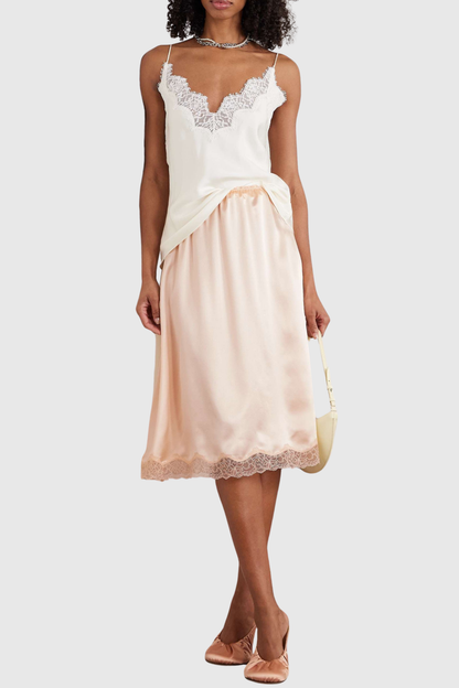 Silene Lace-trim Midi Skirt - Pink