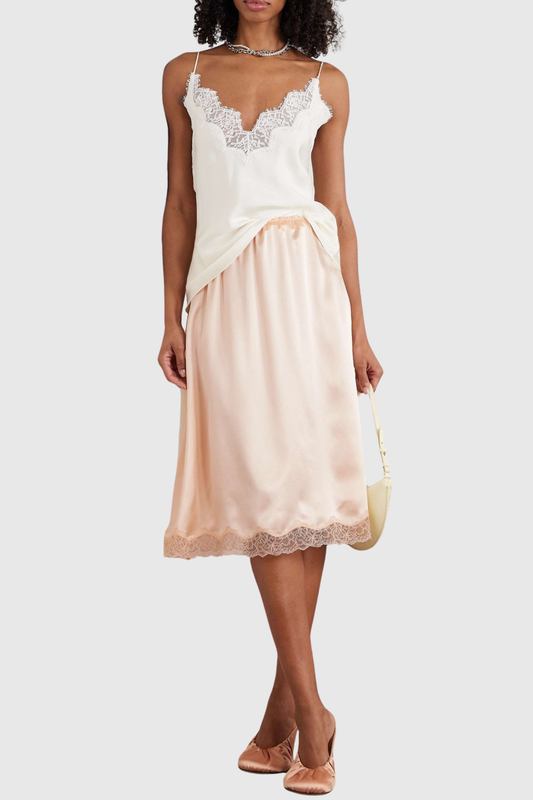Silene Lace-trim Midi Skirt - Pink