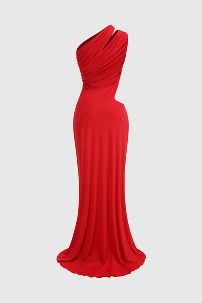 Simeon One Shoulder Cutout Ruched Maxi Dress