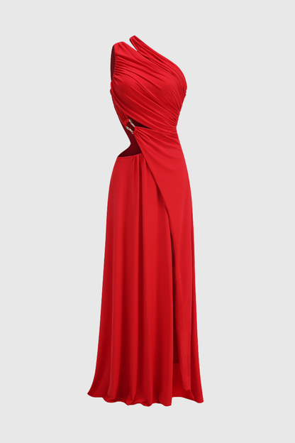 Simeon One Shoulder Cutout Ruched Maxi Dress