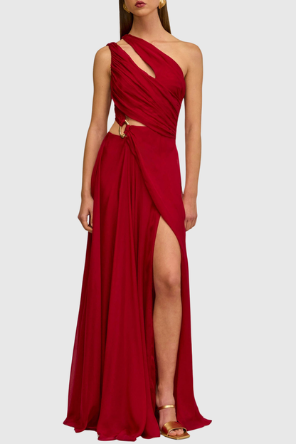Simeon One Shoulder Cutout Ruched Maxi Dress